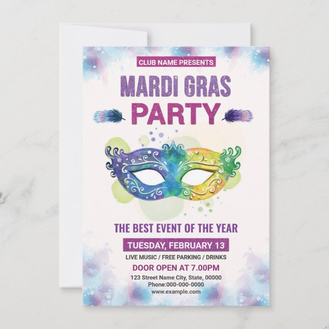 Mardi Gras Party Invitation (Front)
