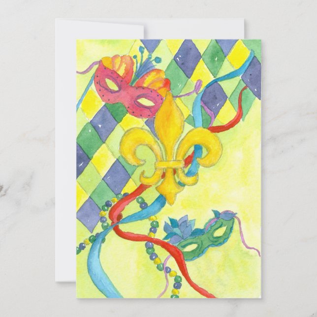 Mardi Gras Party Invitation Fleur De Lis Painting (Front)