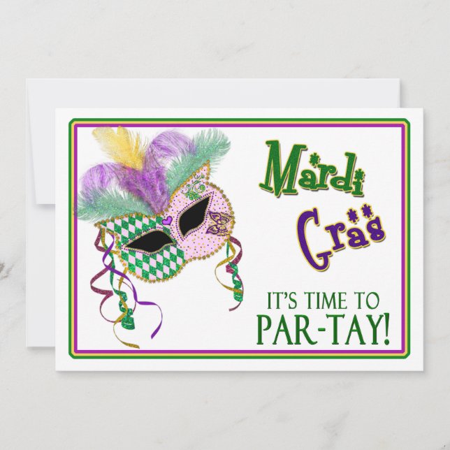 MARDI GRAS PARTY INVITATION - MASK  -  5 x 7 (Front)