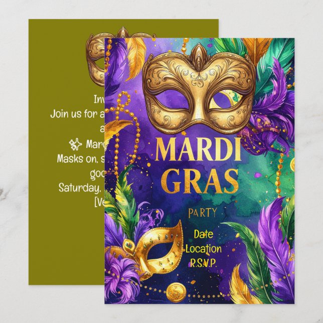 Mardi Gras Party – Let the Good Times Roll Invitation (Front/Back)