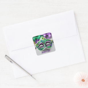 Mardi Gras Party Mask And Beads Square Sticker