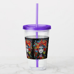 Mardi Gras Party Mask & Headdress Purple Straw & Acrylic Tumbler