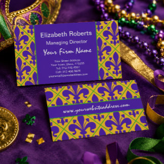 Mardi Gras Party New Orleans Fleur de Lis Business Card