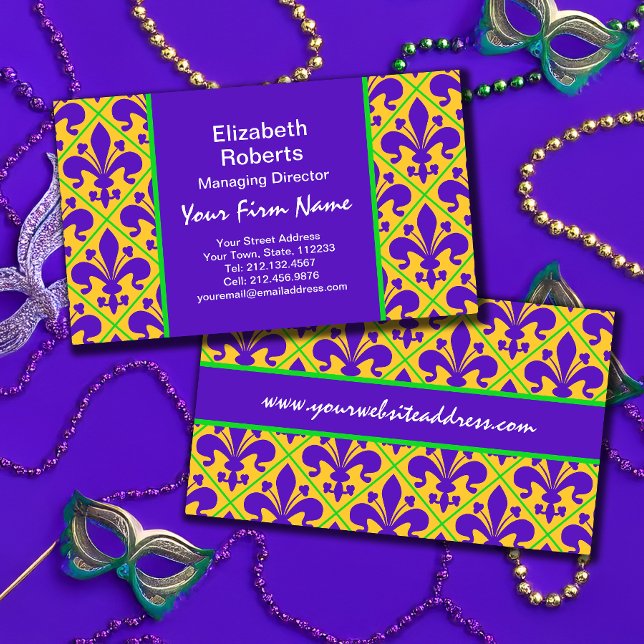 Mardi Gras Party New Orleans Fleur de Lis Business Card (Creator Uploaded)