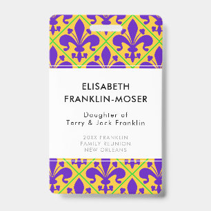 Mardi Gras Party New Orleans Fleur de Lis ID Badge