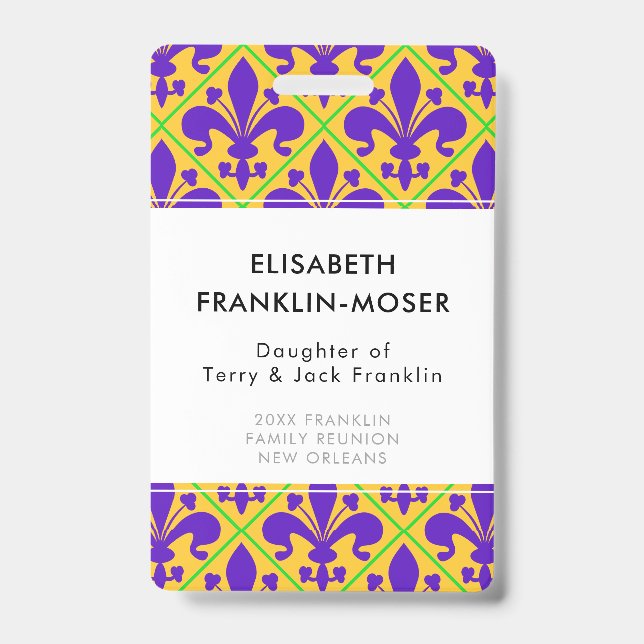 Mardi Gras Party New Orleans Fleur de Lis ID Badge (Front)