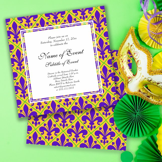 Mardi Gras Party New Orleans Fleur de Lis Invitation (Creator Uploaded)