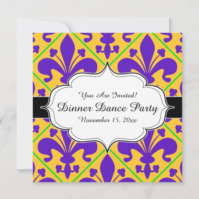 Mardi Gras Party New Orleans Fleur de Lis Invitation (Back)