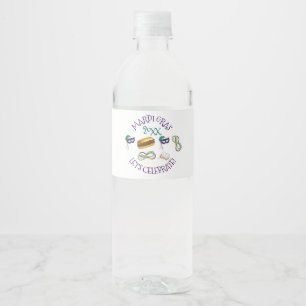 Mardi Gras Party NOLA New Orleans Let's Celebrate Water Bottle Label
