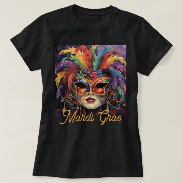 Mardi Gras Party Pretty T-shirt  Mask Beads (Design Front)