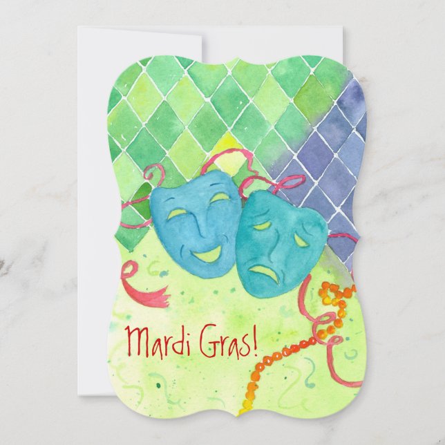 Mardi Gras Party Tragedy Comedy Masks Invitation (Front)