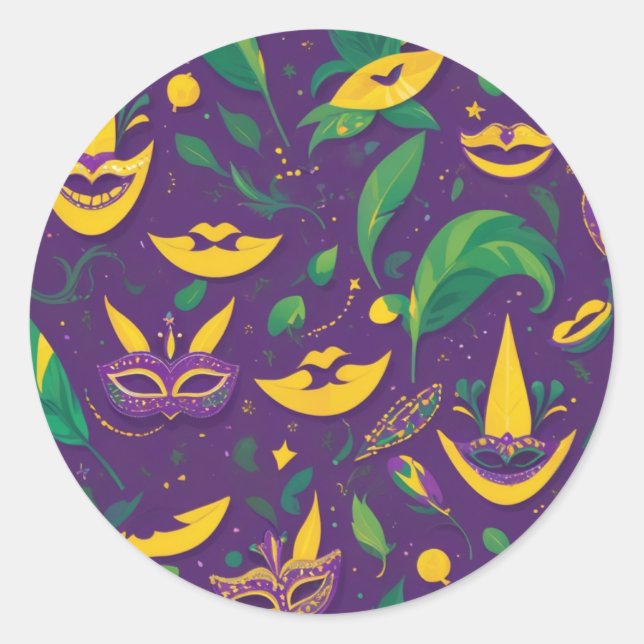 Mardi Gras Pattern Masquerade Classic Round Sticker (Front)
