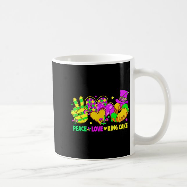 Mardi Gras Peace Love King Cake Funny Party Carniv Coffee Mug (Right)