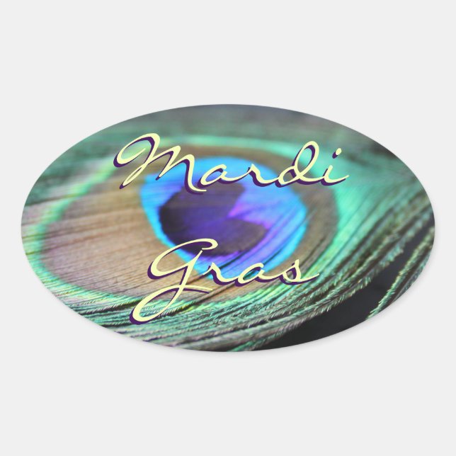 Mardi Gras Peacock Feather Custom Oval Stickers (Front)