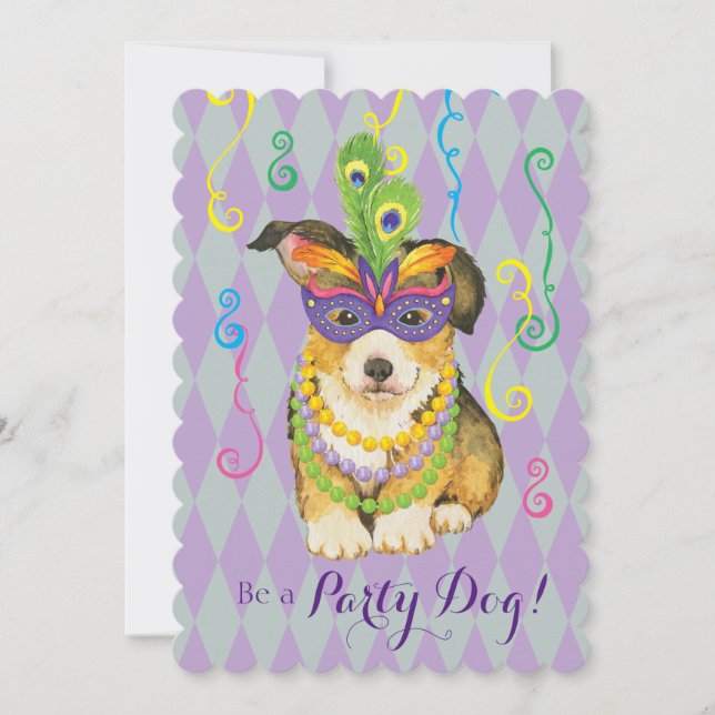Mardi Gras Pembroke Welsh Corgi Invitation (Front)