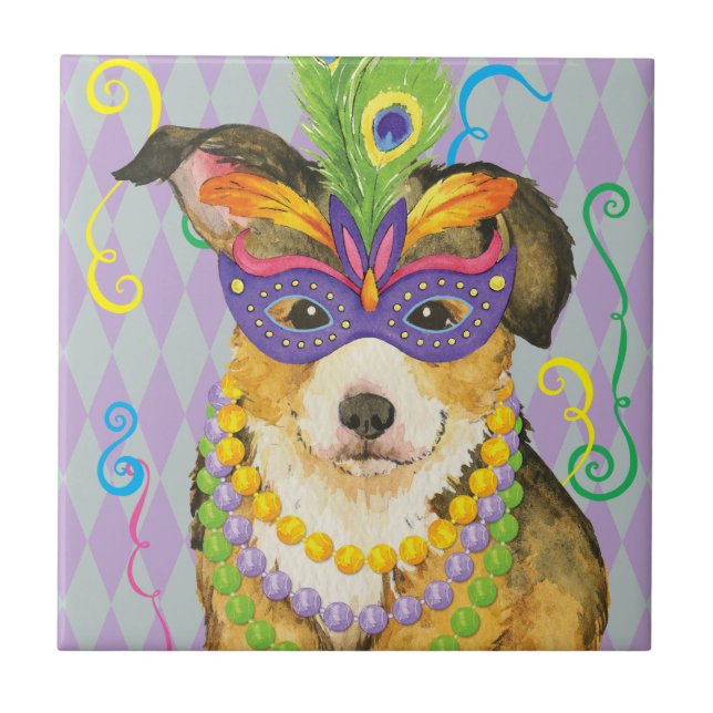 Mardi Gras Pembroke Welsh Corgi Tile (Front)