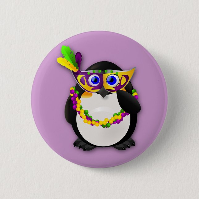 Mardi Gras Penguin 6 Cm Round Badge (Front)