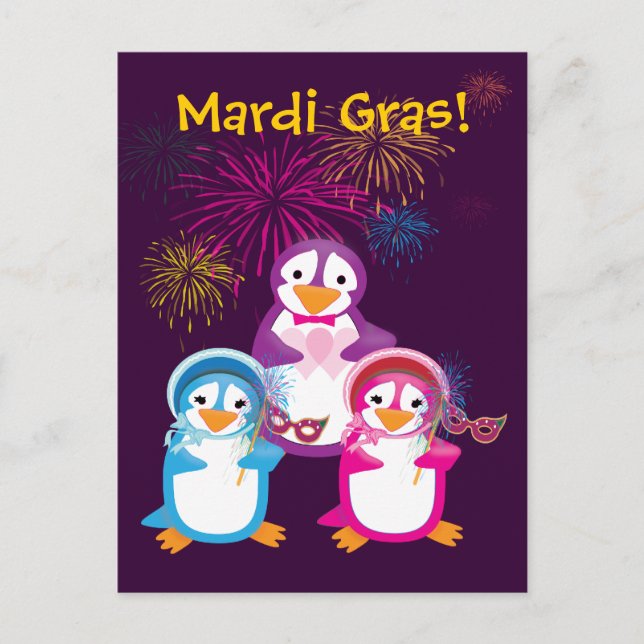 Mardi Gras Penguins Postcard (Front)