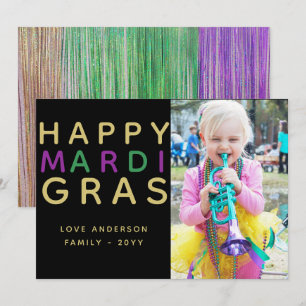 Mardi Gras Photo Card - Modern Purple Green Gold