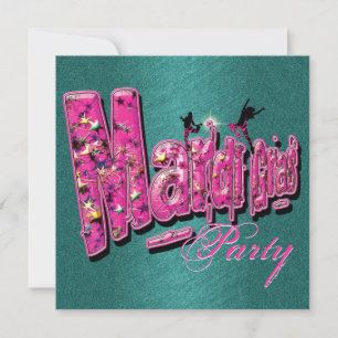 Mardi Gras pink teal party invitations