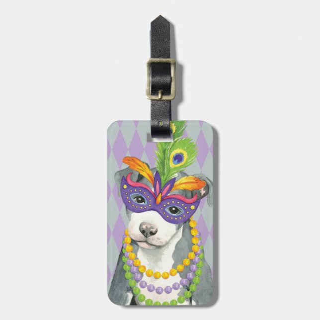 Mardi Gras Pit Bull Luggage Tag (Front Vertical)