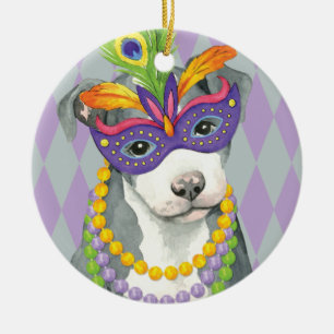 Mardi Gras Pit Bull Terrier Ceramic Tree Decoration