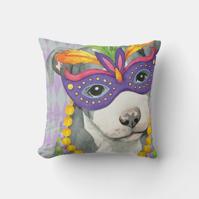 Mardi Gras Pit Bull Terrier Cushion (Front)