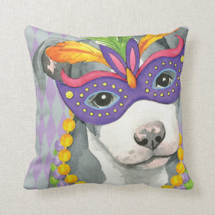 Mardi Gras Pit Bull Terrier Cushion