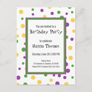 Mardi Gras Polka Dot Playful Birthday Invitation Postcard
