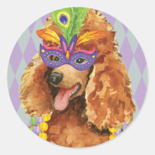 Mardi Gras Poodle Classic Round Sticker