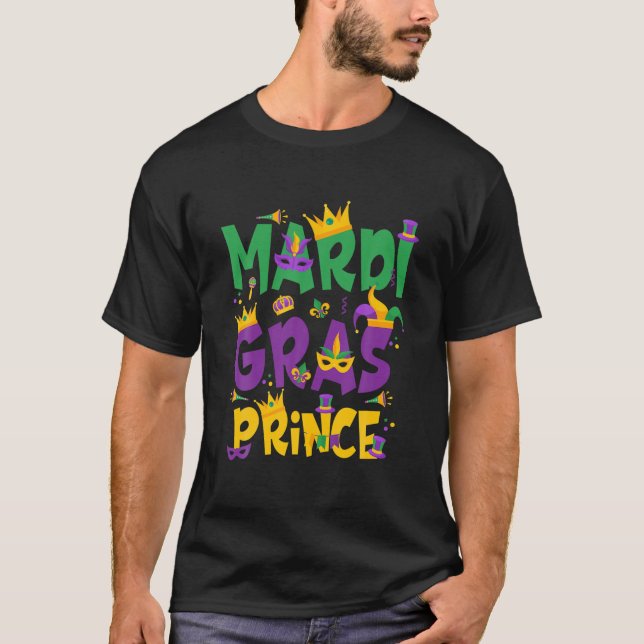 Mardi Gras Prince Funny Mardi Gras Carnival Beads T-Shirt (Front)