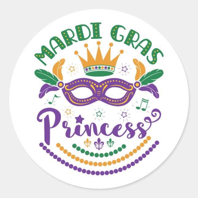 Mardi Gras Princess Cute Women Girls Carnival Classic Round Sticker (Front)
