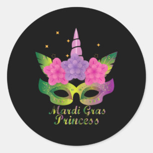 Mardi Gras Princess T Shirt With Flower Unicorn Ma Classic Round Sticker