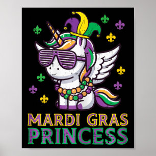 Mardi Gras Princess Unicorn Fat Tuesday Girls Kids Poster