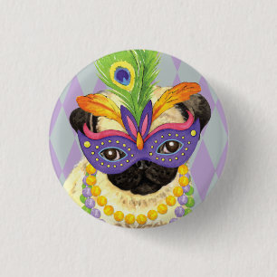 Mardi Gras Pug 3 Cm Round Badge