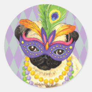 Mardi Gras Pug Classic Round Sticker