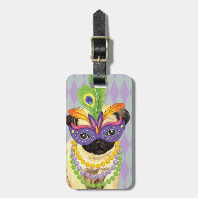 Mardi Gras Pug Luggage Tag (Front Vertical)