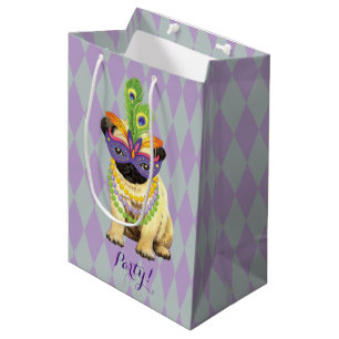 Mardi Gras Pug Medium Gift Bag