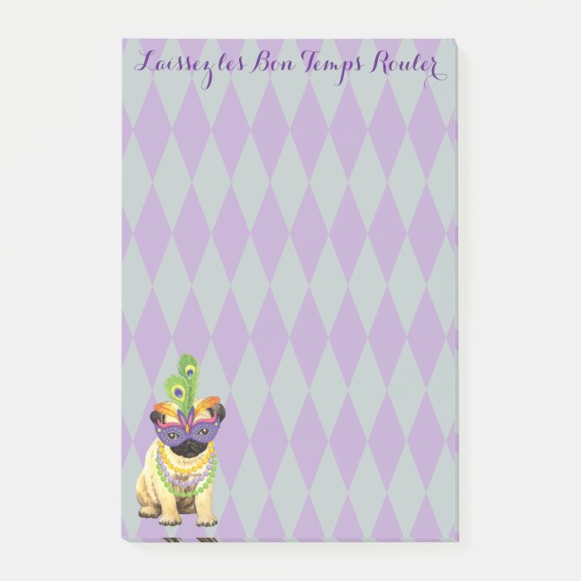 Mardi Gras Pug Post-it Notes (Front)
