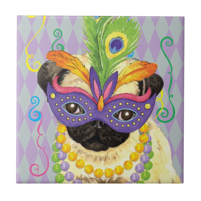 Mardi Gras Pug Tile (Front)