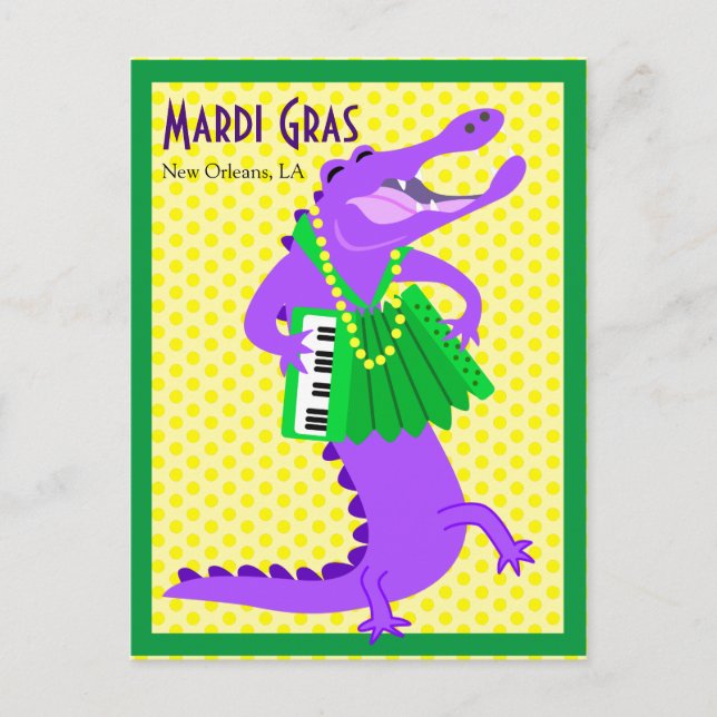 Mardi Gras Purple Alligator Postcard (Front)