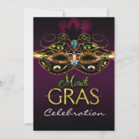 MARDI GRAS Purple Colourful Mask Party Invitations