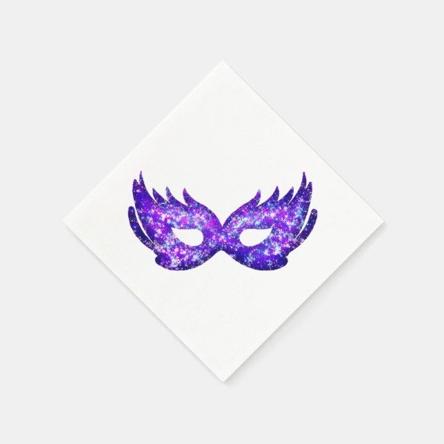 Mardi Gras Purple Glitter Mask Napkin (Corner)