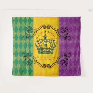 Mardi Gras Purple Gold Green Crown Family Name Tap Tapestry