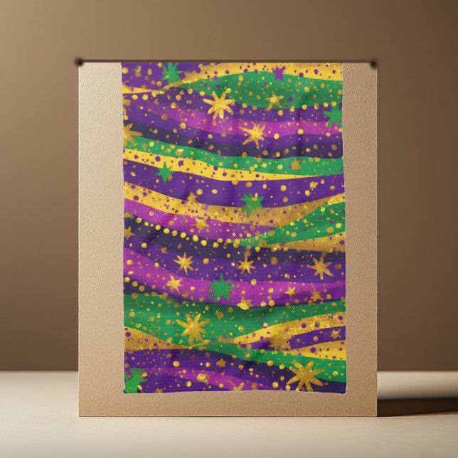 Mardi gras Purple Green Gold Stars Stripes Vibrant Tea Towel (Mardi gras Purple Green Gold Stars Stripes Vibrant Kitchen Towel)