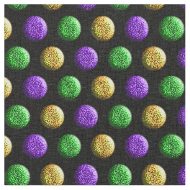 Mardi Gras Purple Green Yellow Polka Dots Fabric (Close Up)