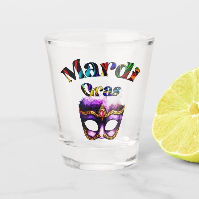 Mardi Gras - Purple Mask Fat Tuesday New Orleans Shot Glass (Front)