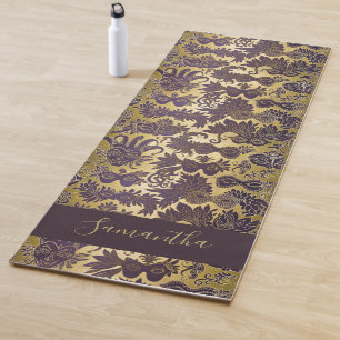 Mardi Gras Purple Masks Faux Gold Monogrammed Yoga Mat