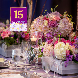 Mardi Gras Purple Soft Purple Floral Gold Table Number