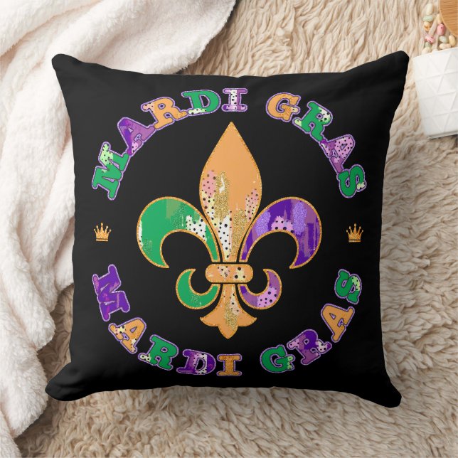 Mardi Gras Purple Yellow Green Cushion (Blanket)